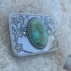 Turquoise Stone Western Belt Buckle Silver Plated Cowgirl Agate 1.5in Snap Fit