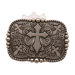 Men Women Western Belt Buckle Rusty Silver Metal Cross Religious Weekend Outfit