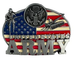United States Army Belt Buckle American Soldier Silver Tone U.S. Flag