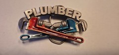 Vintage Plumber Belt Buckle 1990 Plumbers Pipe Wrench Buckle Enamelled 1967