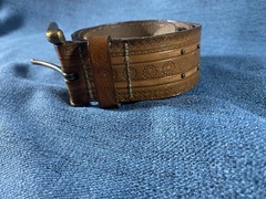 Fossil Belt Hammered Design With Metal Studs Brass Buckle Size Medium