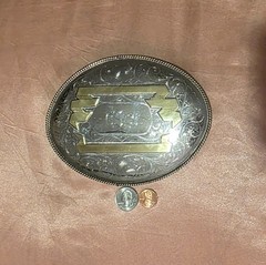 Vintage Metal Belt Buckle, Silver and Brass, Really Big Extra Large Size, Nice
