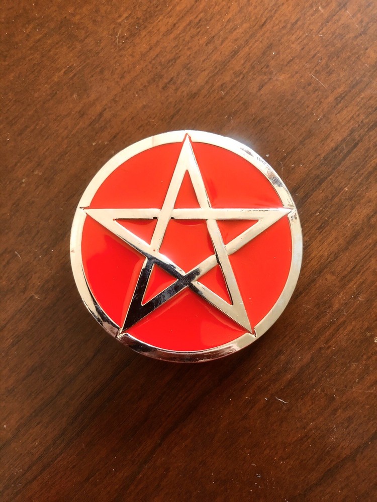 Round Pentagram Red Gothic Star Evil Demonic Metal Unisex Men’s Belt Buckle