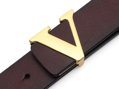 Yuangu Men&rsquo;s Classic Gold/Silver V-Buckle 47.3 inches (40-44), Coffee Gold