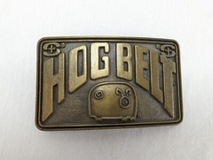 Brass Hog Belt Buckle Charles City Iowa Salsbury Laboratories Farmer Cowboy VTG