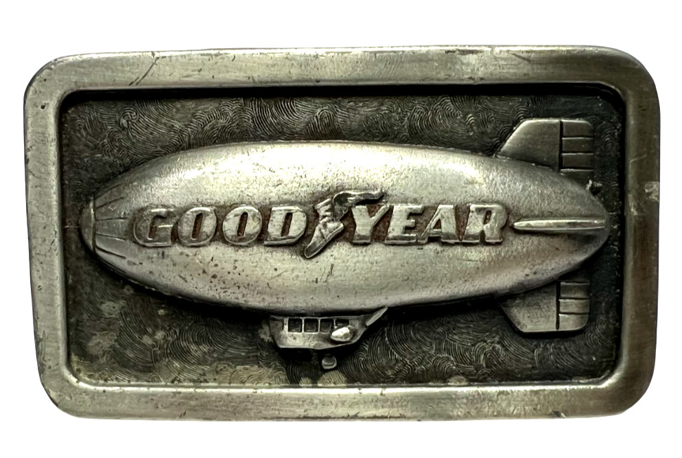 Vintage 1974 The Goodyear Blimp Tire & Rubber Co Pewter Belt Buckle