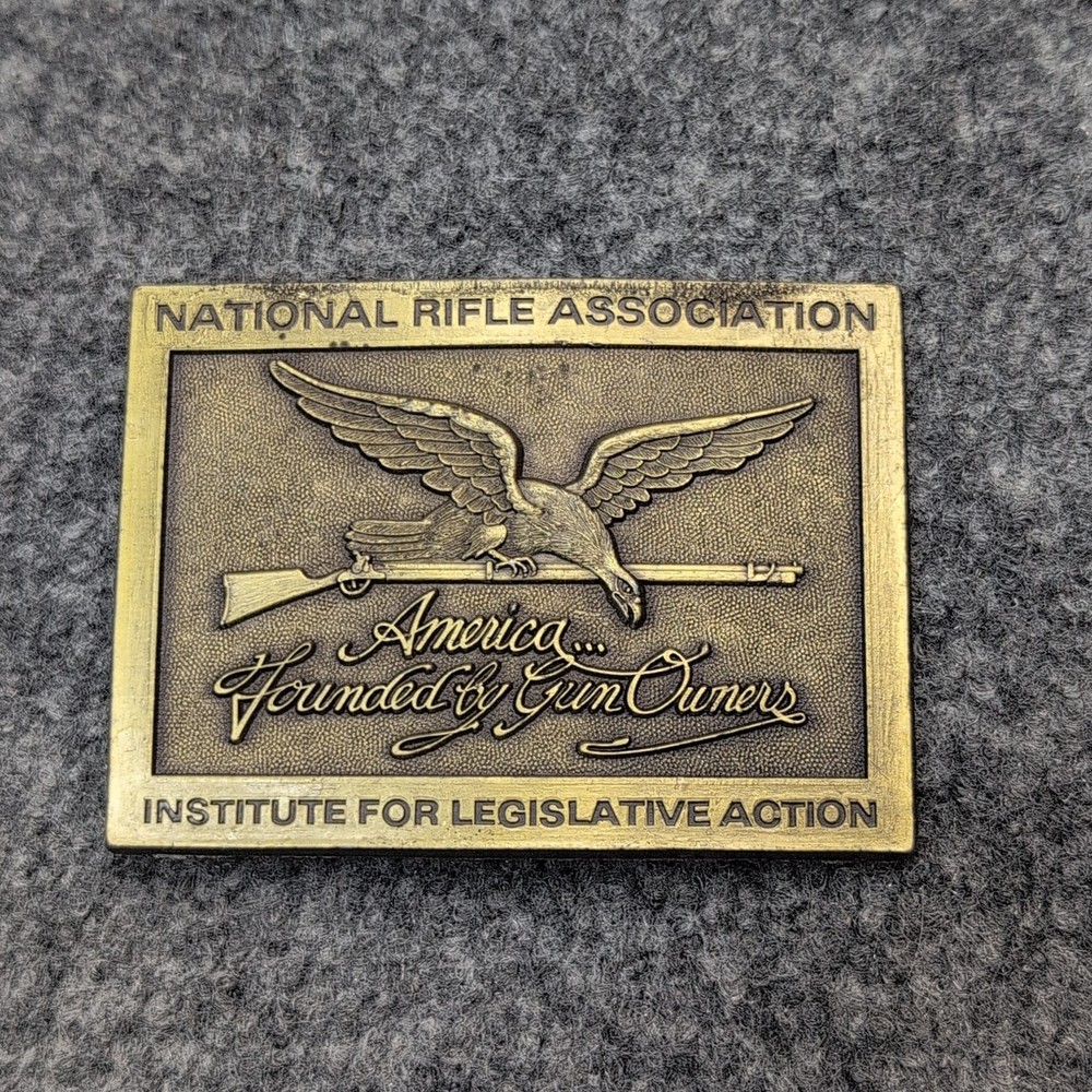 VINTAGE National Rifle Association NRA Belt Buckle America Founded By Gun Owners