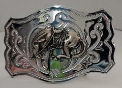 Vintage Chrome Belt Buckle with Applied Bronze Bucking Bronco Horse Clean READ