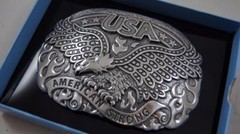 Nocona Silver Tone Eagle American Strong USA Oval Belt Buckle 37122