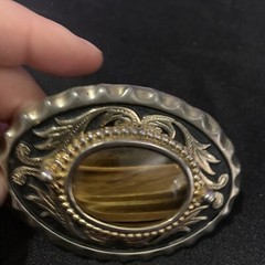 VTG Western Belt Buckle Floral Leaf Oval Stone