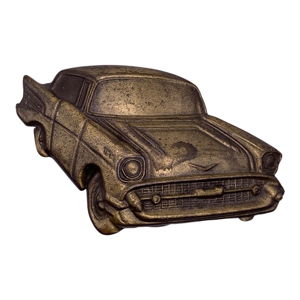 Vintage 1957 Chevy Bel Air Car Belt Buckle Metal 57 Chevrolet Hot Rod gold tone