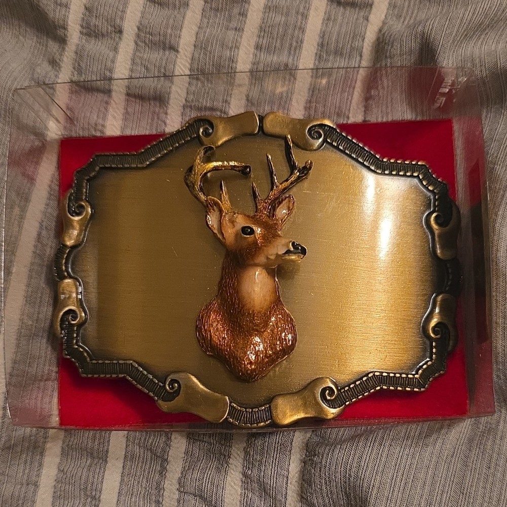 Raintree Deer Head Western Belt Buckle Gold/Brown Metal 1.75&Prime; Fits 1977/78