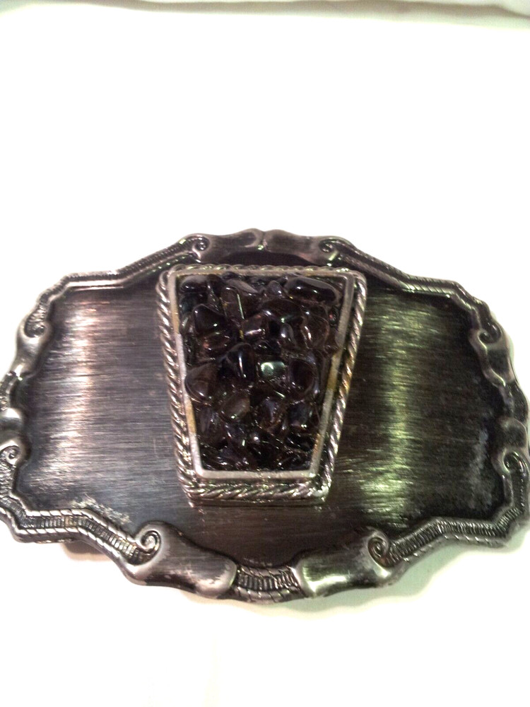 Vintage Belt Buckle With Unknown Material on Silver Tone Metal