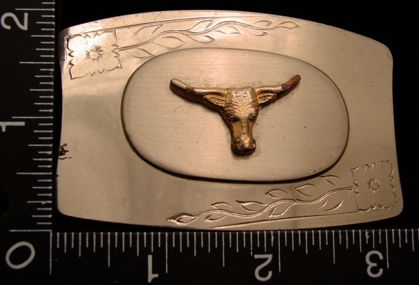 LH28158 VINTAGE **STEER HEAD IN OVAL CENTER** SILVERTONE WESTERN BELT BUCKLE