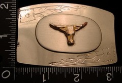 LH28158 VINTAGE **STEER HEAD IN OVAL CENTER** SILVERTONE WESTERN BELT BUCKLE