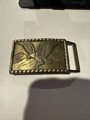 Vintage Brass Square Eagle Flying Mountain Belt Buckle 3&Prime;x2&Prime; Rope Boarder