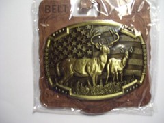 Metal Belt Buckle 4&Prime;x3&Prime; Deer Hunter Western USA Flag Background for 1.5&Prime; belt