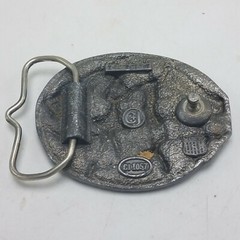 VTG 1986 Pewter & Enamel SQUARE DANCING Western C & J Belt Buckle 3&Prime; x 2 1/4&Prime;