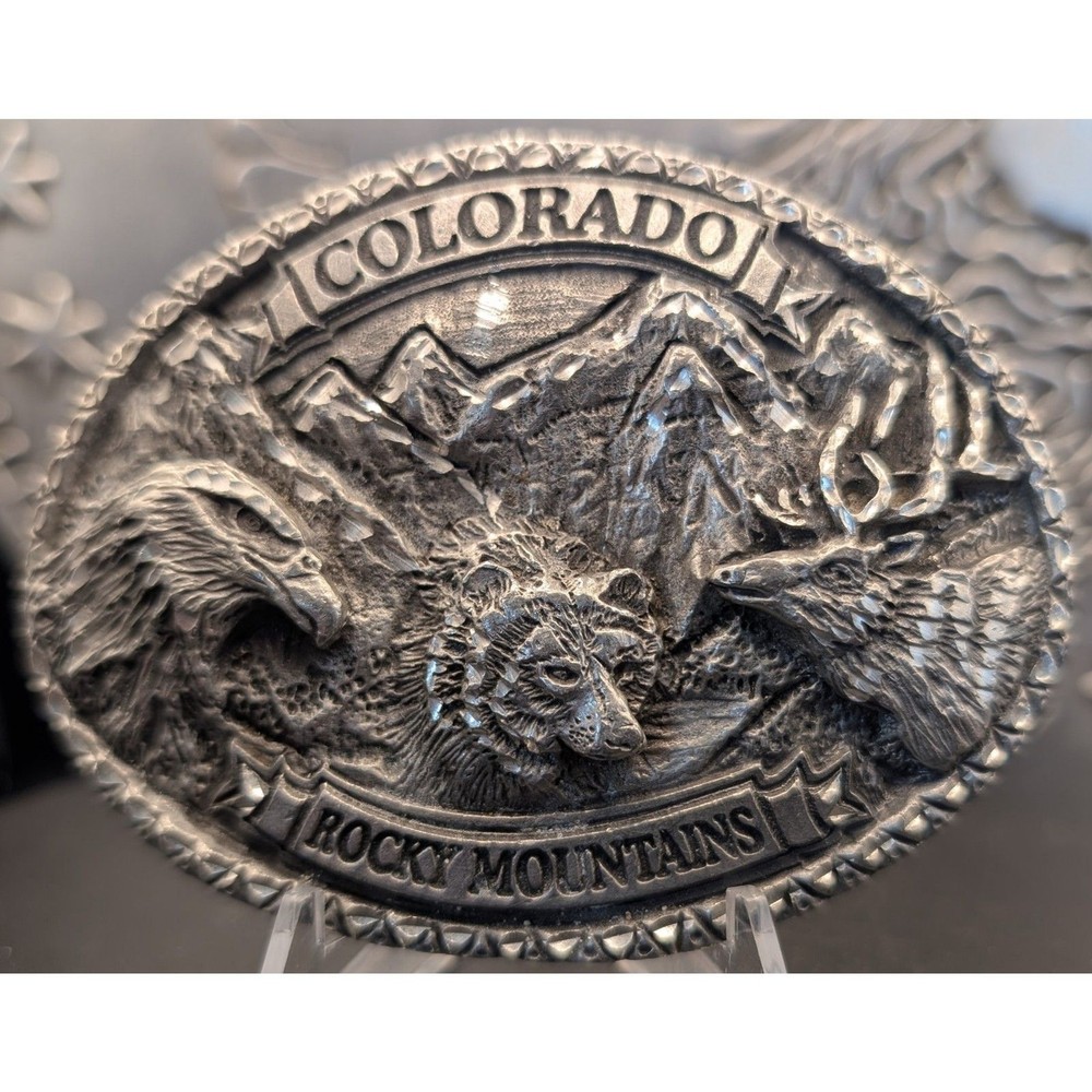 Colorado Rocky Mountains Belt Buckle – Wildlife Scene – Made in USA