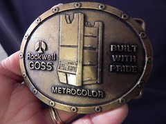 Brass Rockwell Goss Metro Color Oval 3.5&Prime; Belt Buckle Built with Pride USA