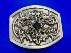 Scrollwork Stone Sterling Silver Plated English Laundry / Wicks Belt Buckle