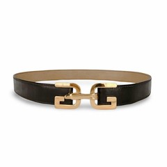 Gucci Gg Logo Buckle Leather Belt Brown Gold Hardware Made In Italy