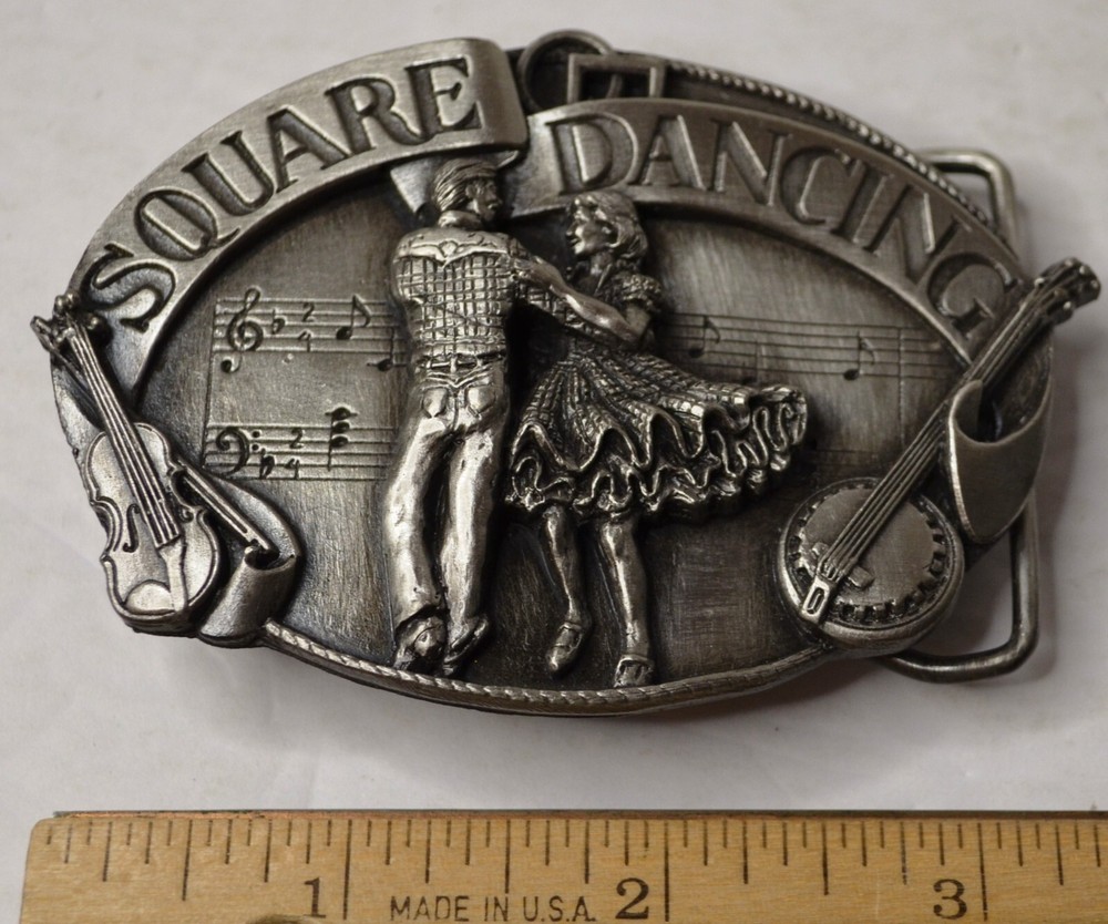 1985 SQUARE DANCING SISKIYOU METAL BELT BUCKLE OREGON BANJO FIDDLE