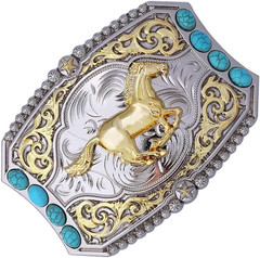 Cowboy Style Belt Buckle for Men Western Buckles with Horse and Turquoise Vin…