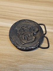 Vintage 1976 Western Cow Stamped G & H Metal Brass ? Belt Buckle