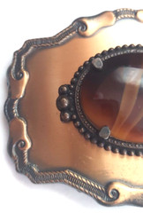 Women/ Men Copper Tone Western Style Belt Buckle w/ Faux Tigers Eye Center