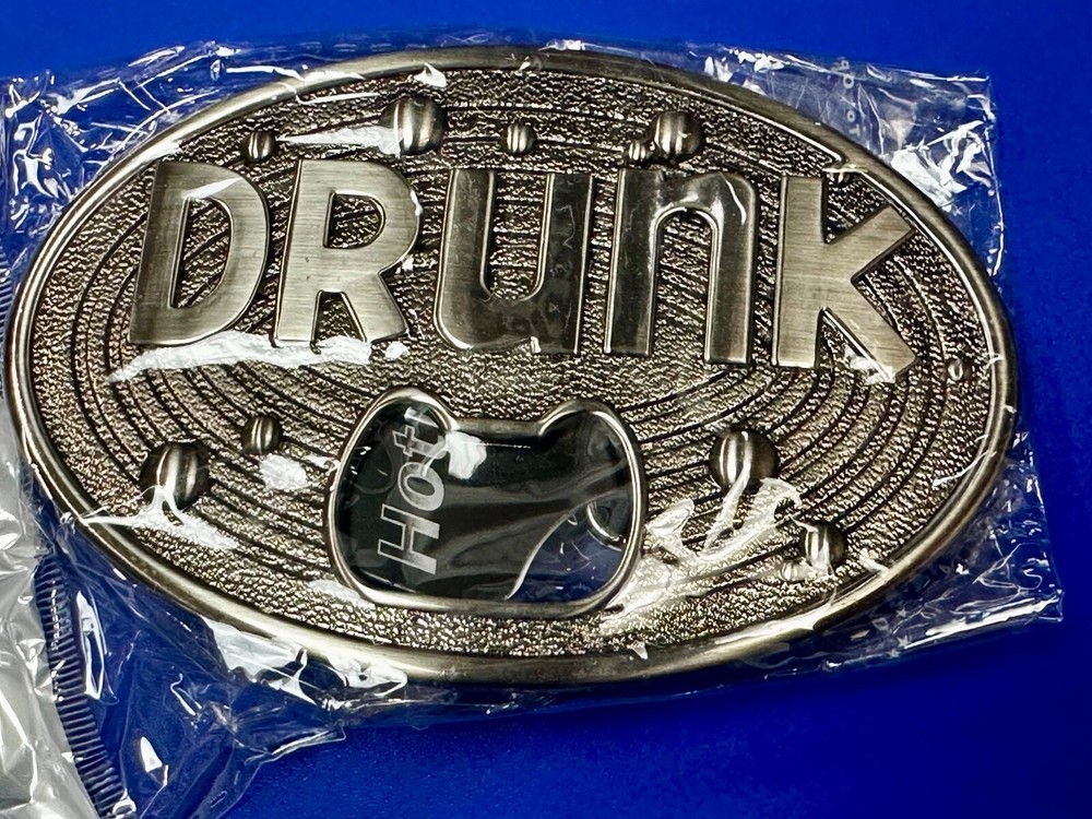 DRUNK Bottle Opener and Large Novelty Statement Stainless Steel Belt Buckle