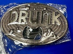 DRUNK Bottle Opener and Large Novelty Statement Stainless Steel Belt Buckle
