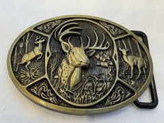 Vintage Buckle RAGE Brass Deer Elk Hunting BELT BUCKLE 3.5” Oval Fits 1.5” Belt