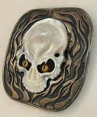 John Winston for J.W. Cooper Sterling Silver Skull Buckle w/ Pearl Skull(1of1)