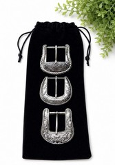 Lot 3 Western Vintage Style Engraved Belt Buckles Silver Tone Floral Scroll