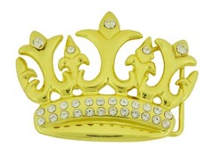 Crown Belt Buckle Royal Gold metal Blinged Out Rhinestones rock rebel men women