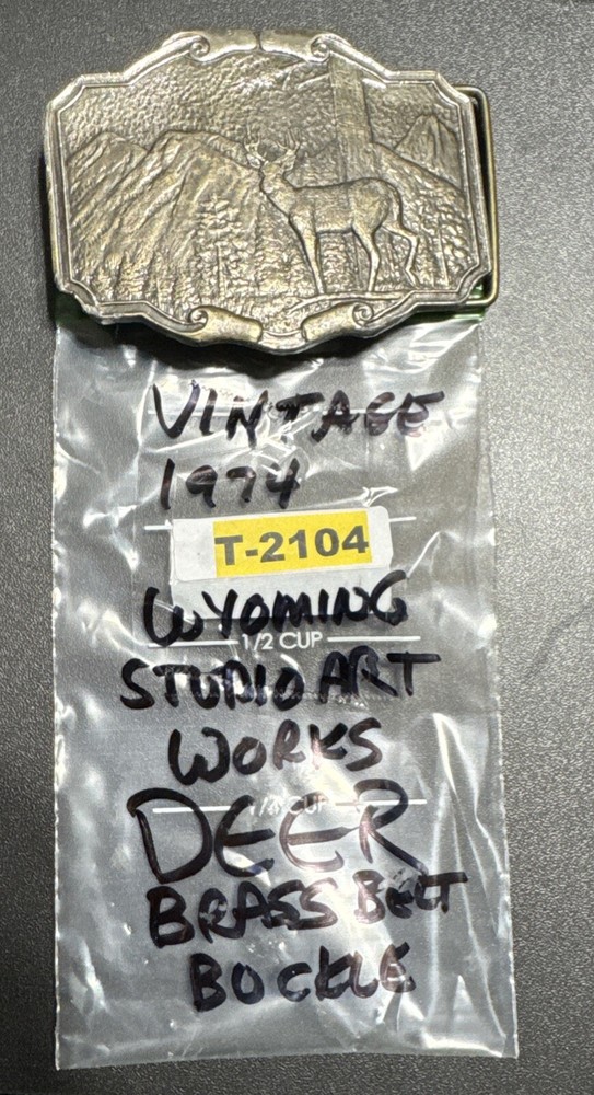 Vintage 1974 Belt Buckle Wyoming Studio Art Works DEER Brass T-2104