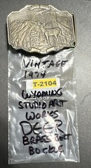 Vintage 1974 Belt Buckle Wyoming Studio Art Works DEER Brass T-2104