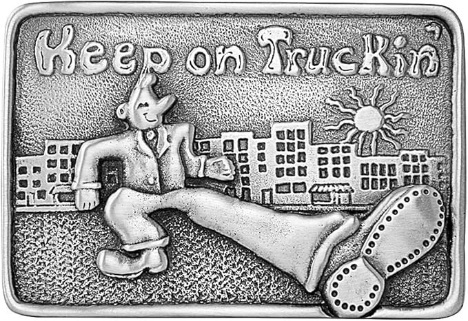Vintage 1970&rsquo;s Design Solid Pewter Keep on Truckin&rsquo; Belt Buckle – USA made