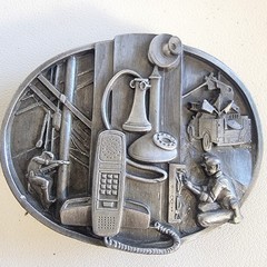 Vintage 1988 Siskiyou Pewter Belt Buckle Telephone Communications Lineman Z-50