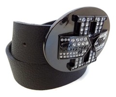 BOYZ 11 MEN BY WASHED UP HOLLYWOOD 1½” BLACK GLOSSY OVAL BELT BUCKLE W/CRYSTALS