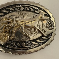 Race Horse Buckle,silver Plated Flower & Gold plated Moving Horse Rider