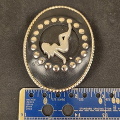 Vintage Trucker Girl Leather Belt Buckle Mudflap Silhouette Silver Studs Oval