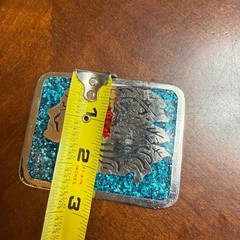 Vintage N.I. Native American Chief Belt Buckle Blue Crushed Glass Silver Tone