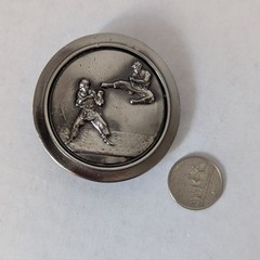 Vintage 1970s Pewter Round Martial Arts Karate Belt Buckle