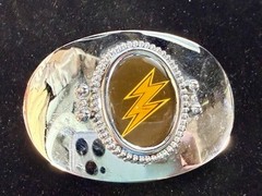 Lightning Bolt Strike Electric Shock Flash Cabochon On Reflective Belt Buckle