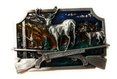 Deer Scenery rifles crossed Belt Buckle Antique silver BG Whitetail hunting USA