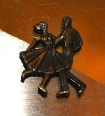 Vintage Square Dancers 3 Dimensional Silver and Brass Tone Belt Buckle USA