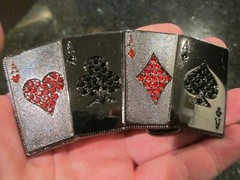 FOUR ACES PLAYING CARDS THEME BELT BUCKLE COVERED IN CRYSTALS GW-17