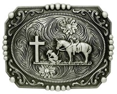Religion Cross Cowboy Kneeling Prayer And Horse Design Belt Buckle